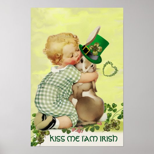 Poster BÉBÉ MIGNON SERRE UN LAPIN Jour de la Saint-Patric (Devant)