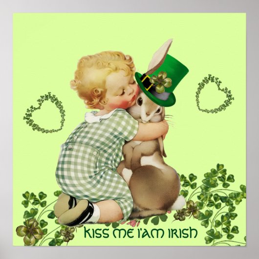 Poster BÉBÉ MIGNON SERRE UN LAPIN Jour de la Saint-Patric (Devant)