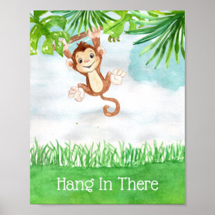 Poster Bébé mignon Singe Accroché Là Citation Pépinière