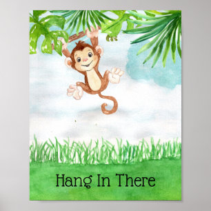 Poster Bébé mignon Singe Accroché Là Citation Pépinière