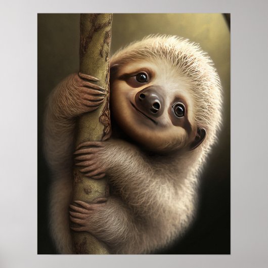 Poster Bébé mignon Sloth Souriant Faune Nature Animal (Devant)