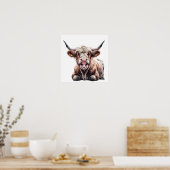Poster Bébé mignon vache Highland avec fleurs - Agritouri (Cuisine)