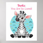 Poster Bébé mignon Zebra Art, Nom et message de l'enfant (Devant)