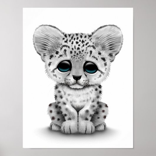 Poster Bébé mignonne Léopard de neige sur blanc (Devant)