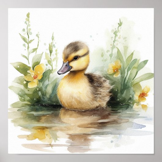 Poster Bébé mou Canard, Canard sur une étang aquarelle (Devant)