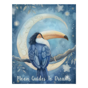 Poster bébé oiseau toucan dormant sur la lune