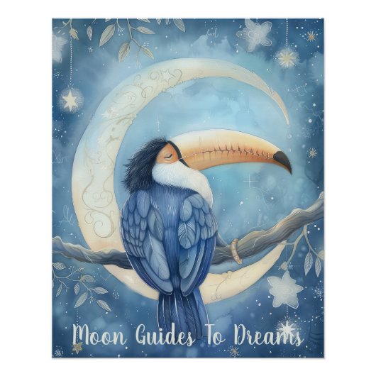 Poster bébé oiseau toucan dormant sur la lune (Devant)