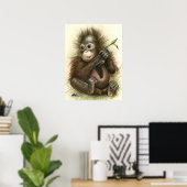 Poster Bébé orang-outan avec des feuilles (Bureau à domicile)