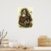 Poster Bébé Orangoutan avec Feuilles (Cuisine)