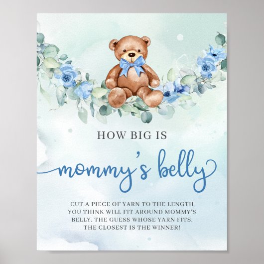 Poster Bébé ours bleu floral Quelle grande maman du ventr (Devant)