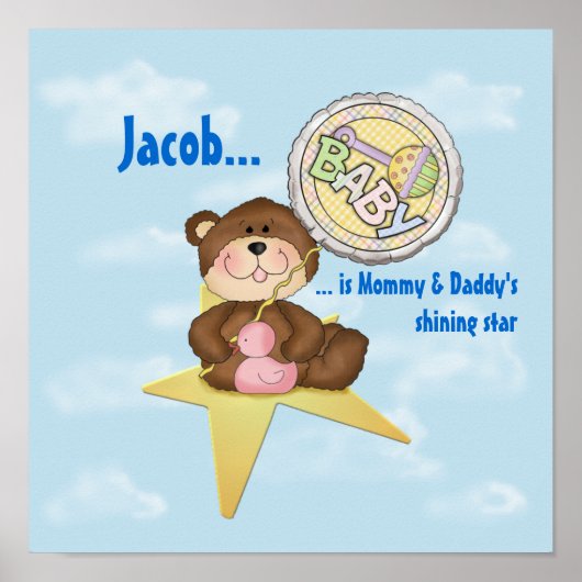 Poster Bébé ours en peluche sur une étoile (Devant)