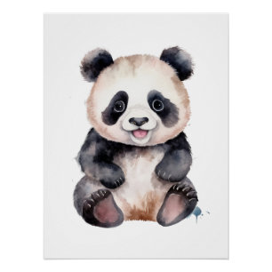 Poster Bébé panda mignon aquarelle