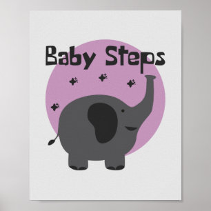 Poster Bébé pas Kawaii mignon bébé éléphant gris & violet