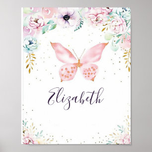 Poster Bébé pastel floral et papillon