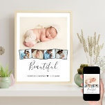 Poster Bébé Photo Collage Zigzag Image Strip personnalisé<br><div class="desc">Poster photo collage bébé avec texte personnalisé et bande photo zigzag. Le modèle est prêt pour vous à ajouter cinq photos - la photo principale sera utilisée comme arrière - plan et les 4 photos restantes seront disposées dans une bande d'image en zigzag le long du fond. Ce design a...</div>