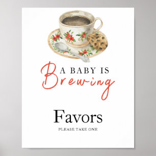 Poster Bébé prépare du café Baby shower FAVEURS