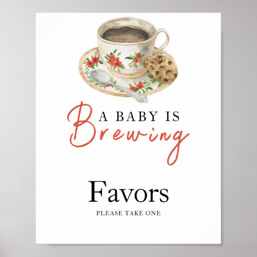 Poster Bébé prépare du café Baby shower FAVEURS (Devant)