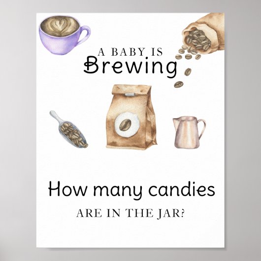 Poster Bébé prépare du café Combien de bonbons (Devant)