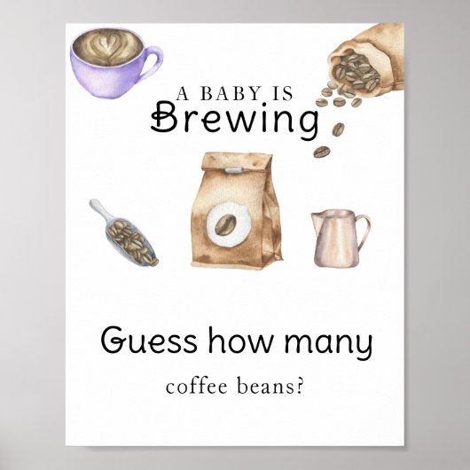 Poster Bébé prépare du café Combien de grains de café (Devant)