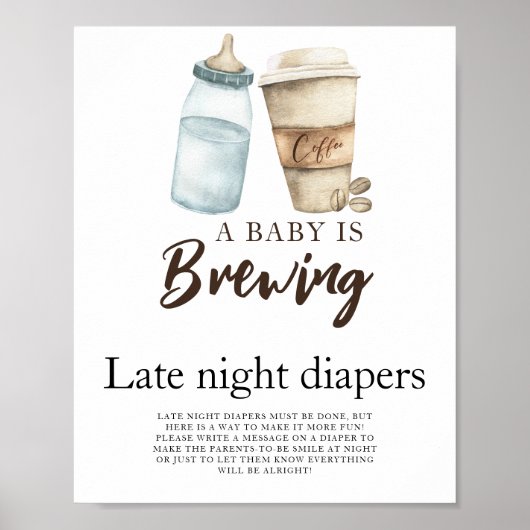 Poster Bébé prépare du café. Couches de nuit jeu (Devant)