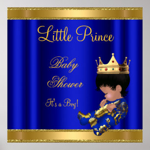 Poster Bébé prince garçon Baby Shower Bleu 2 Afro-América