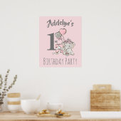 Poster Bébé Princesse Éléphant Fille Rose Gris 1er Annive (Cuisine)