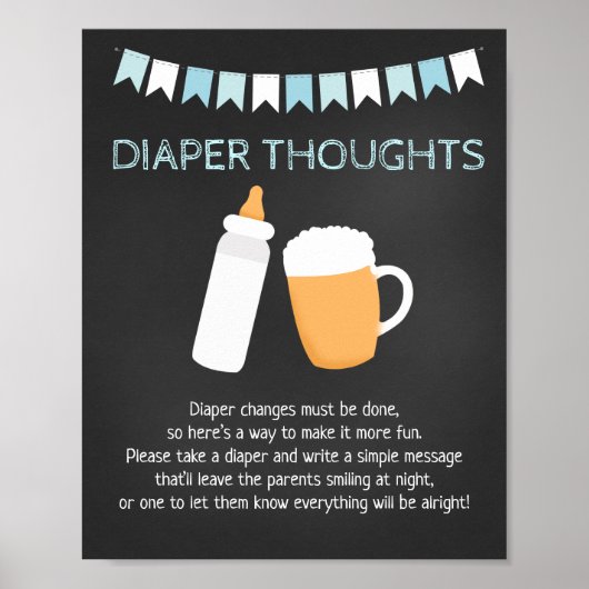 Poster Bébé Q Bière Garçon Baby shower Pensées de couche (Devant)