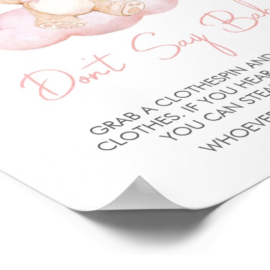 Poster Bébé rose Bear Baby shower de ballon Ne pas dire b (Coin)