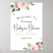 Poster Bébé rose doux en fleurs dans le Baby shower en fl (Devant)