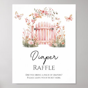 Poster Bébé rose floral en fleur Papillon en fleur Raffle