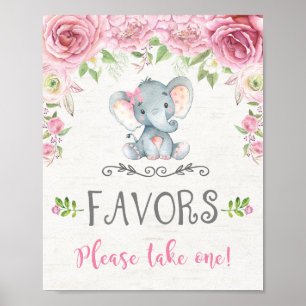 Poster Bébé rose floral Faveurs des éléphants fille des s