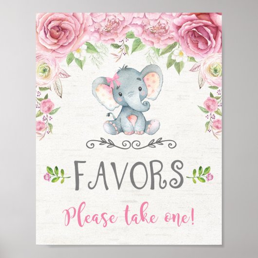 Poster Bébé rose floral Faveurs des éléphants fille des s (Devant)