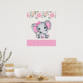 Poster Bébé rose mignon éléphant et frontière Rose (Cuisine)