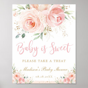 Poster Bébé rose pâle Floral est Baby shower doux