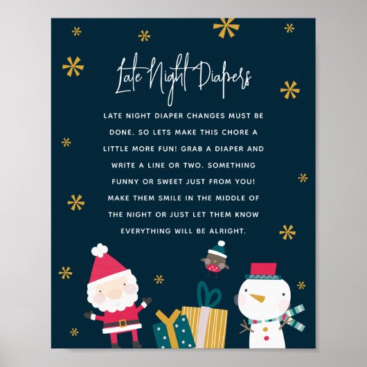 Poster Bébé Shower de Noël festif 'Couche de nuit' (Devant)