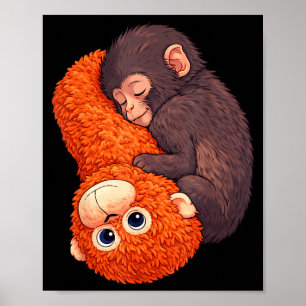 Poster Bébé singe drôle qui frappe mignon animal hommes f