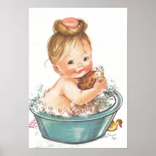 Poster Bébé vintage dans la baignoire (Devant)