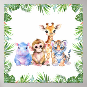 Poster Bébés animaux de la jungle tropicale