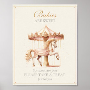 Poster Bébés Cheval de carrousel Rose Vintage sont Mignon