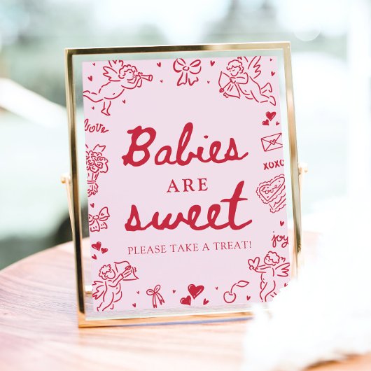 Poster Bébés dessinés à la main rose mignon sont doux Pre