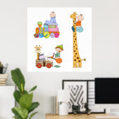 Poster Bébés garçons avec girafe et wagon de pépinière (Bureau à domicile)