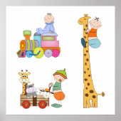 Poster Bébés Garçons avec Train de Crèche Girafe et Wagon (Devant)