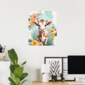 Poster Bébés mignons animaux | Vache adorable Fleur de ve (Bureau à domicile)