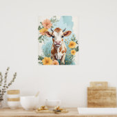 Poster Bébés mignons animaux | Vache adorable Fleur de ve (Cuisine)