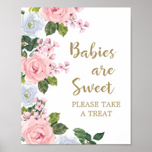 Poster Bébés rose blanc floral sont doux prendre soin