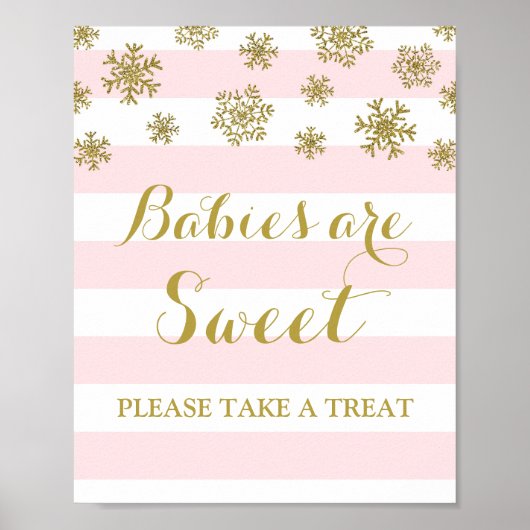 Poster Bébés sont Sweet Sign Pink Stripes Gold Snow (Devant)