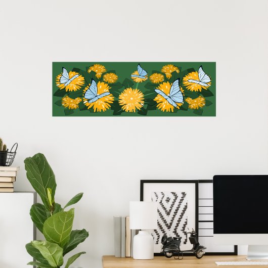 Poster Bed & Butterflies Dandelion Jaune & Vert (Bureau à domicile)