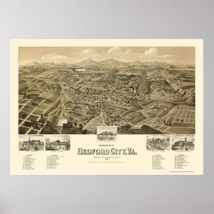 Poster Bedford City, VA Carte panoramique - 1891