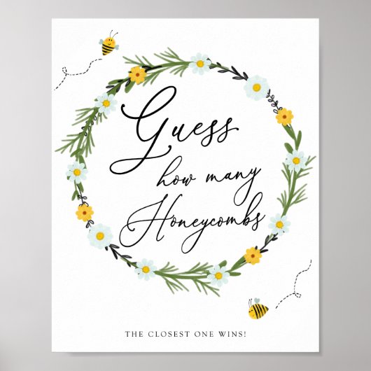 Poster Bee Baby shower Game Devine Combien de Honeycombs (Devant)