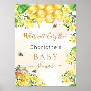 Poster Bee Baby Shower yellow gender reveal party
